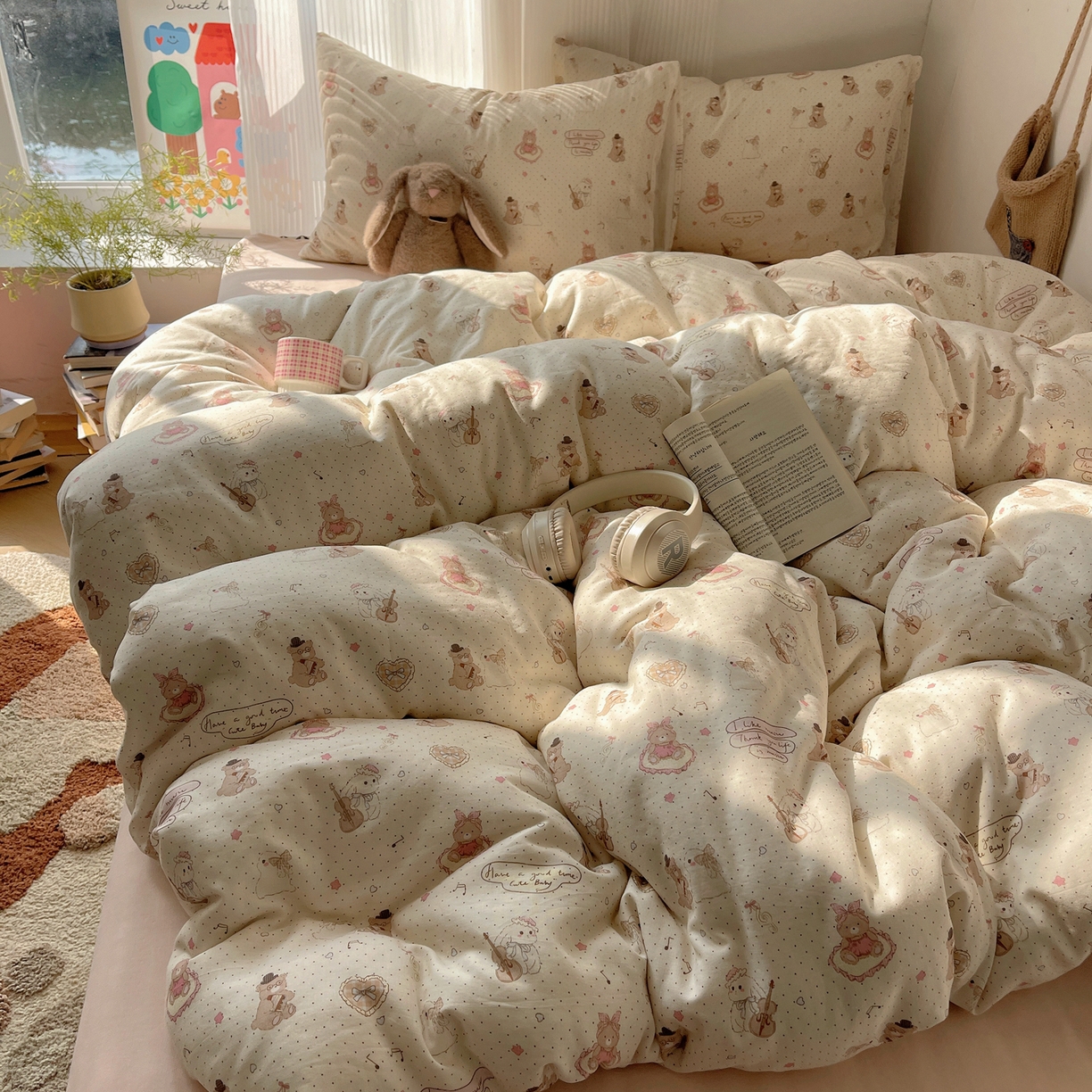 91家纺网 家纺一手货源 找家纺 萝莉家纺 2026新款全棉双层纱四件套 音乐派对