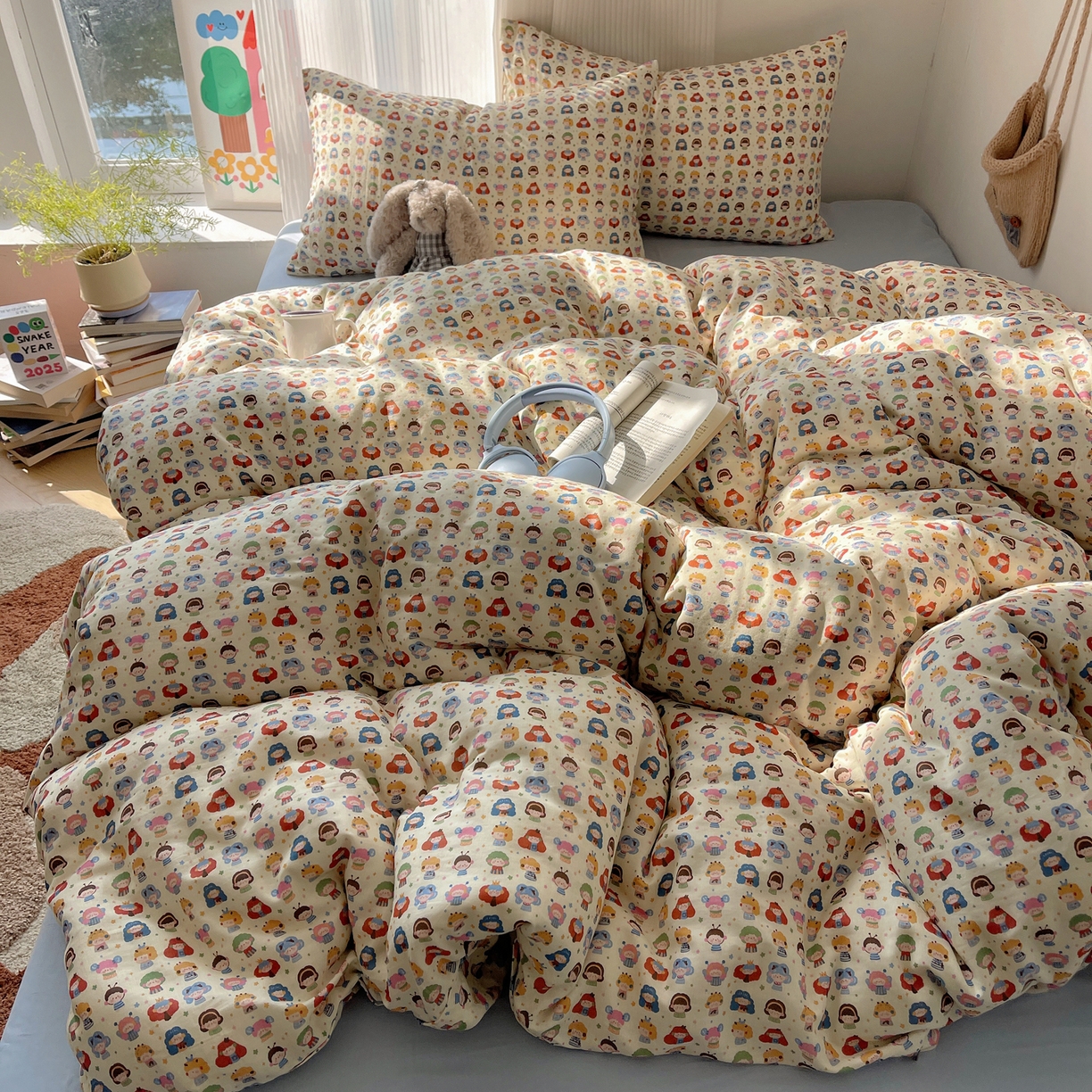 91家纺网 家纺一手货源 找家纺 萝莉家纺 2026新款全棉双层纱四件套 快乐大家族