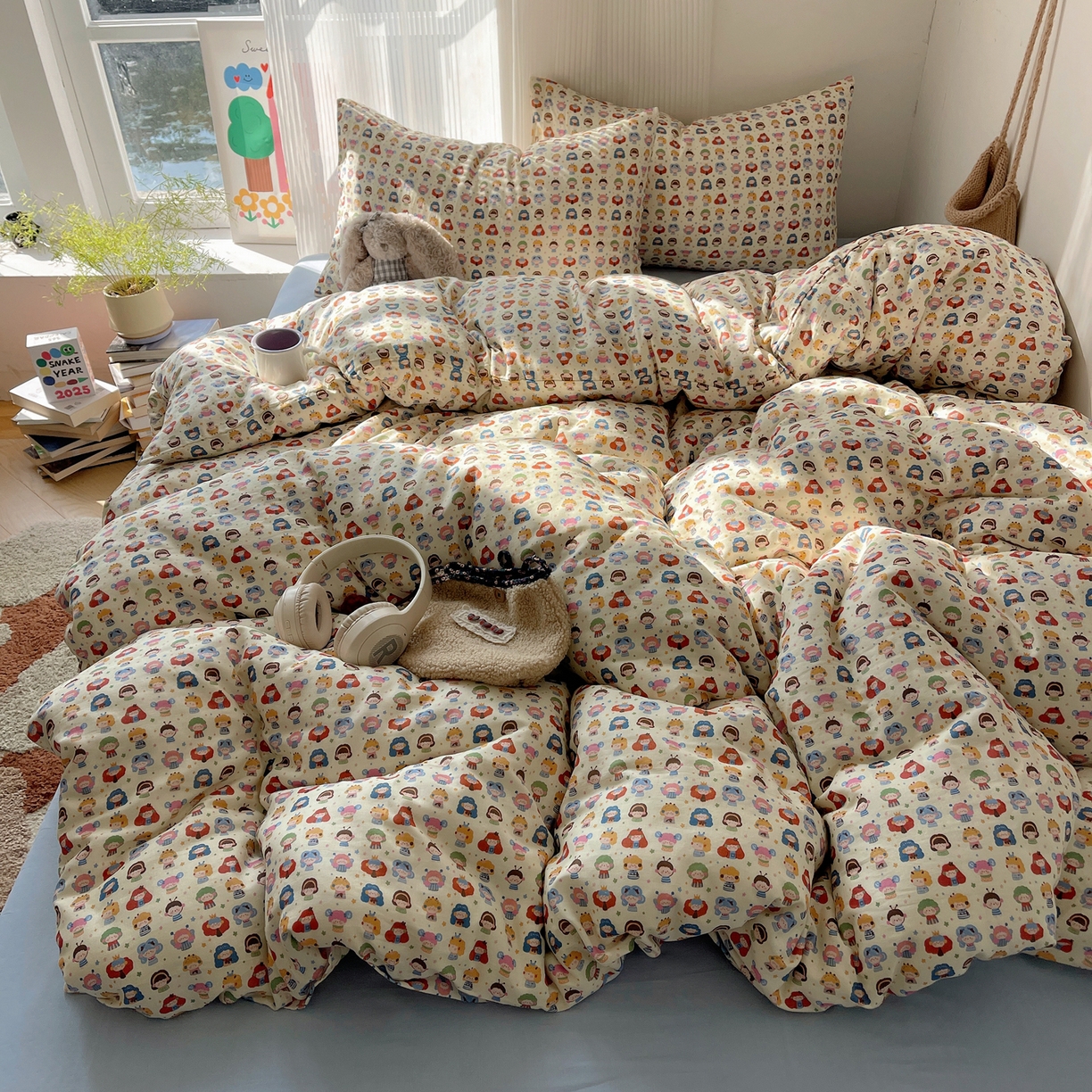 91家纺网 家纺一手货源 找家纺 萝莉家纺 2026新款全棉双层纱四件套 快乐大家族