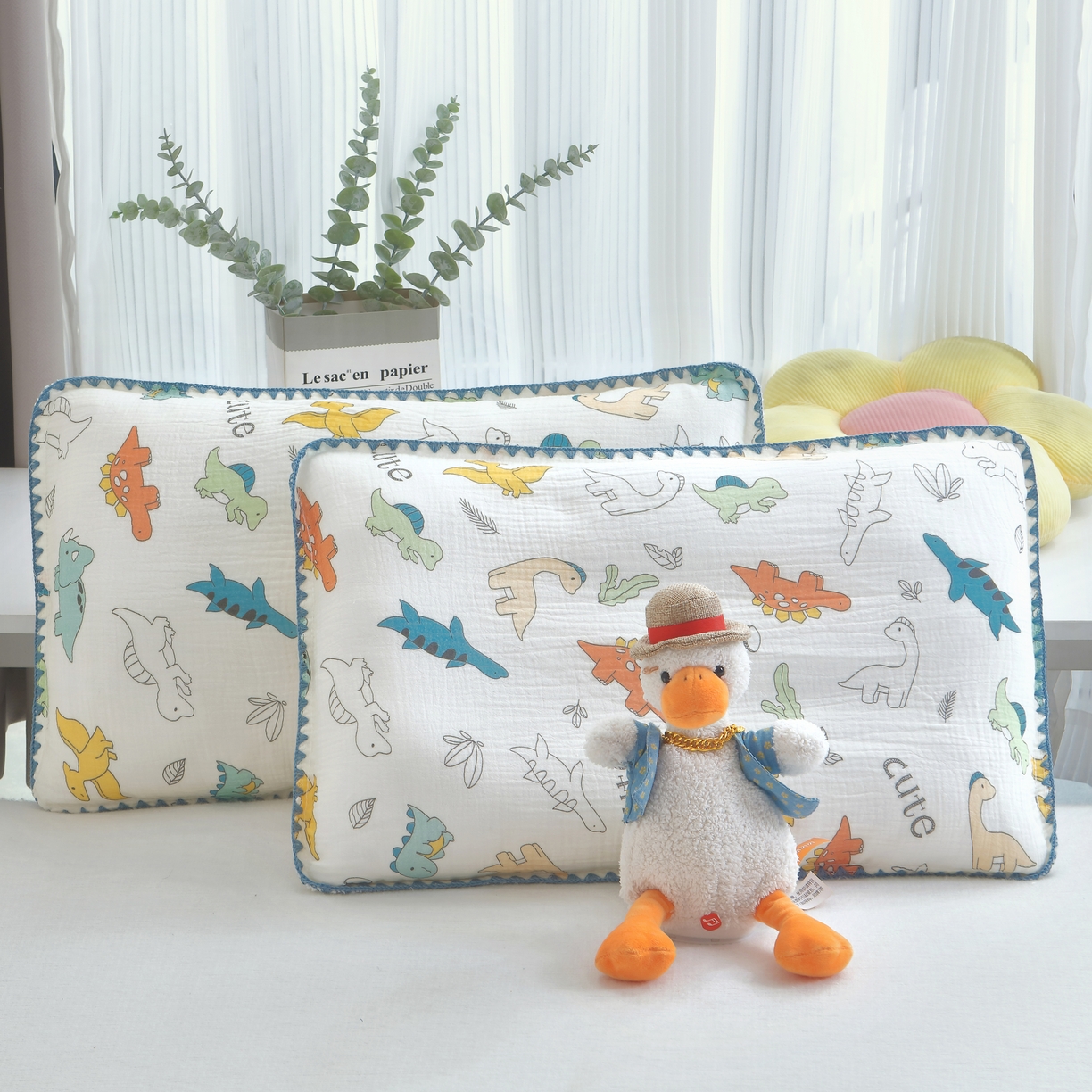 布凡家居 2026新款A类全棉皱皱纱儿童枕套 恐龙岛