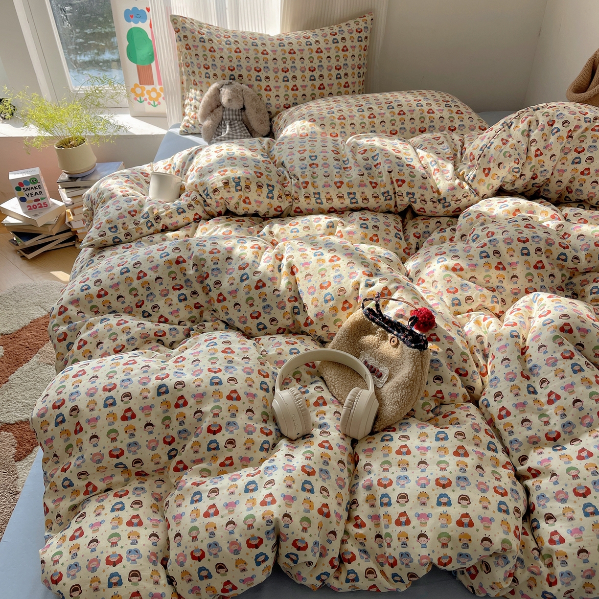 91家纺网 家纺一手货源 找家纺 萝莉家纺 2026新款全棉双层纱四件套 快乐大家族