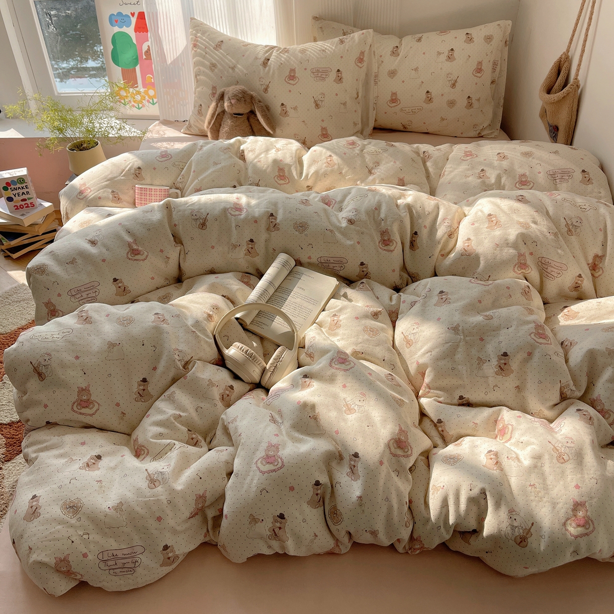 91家纺网 家纺一手货源 找家纺 萝莉家纺 2026新款全棉双层纱四件套 音乐派对