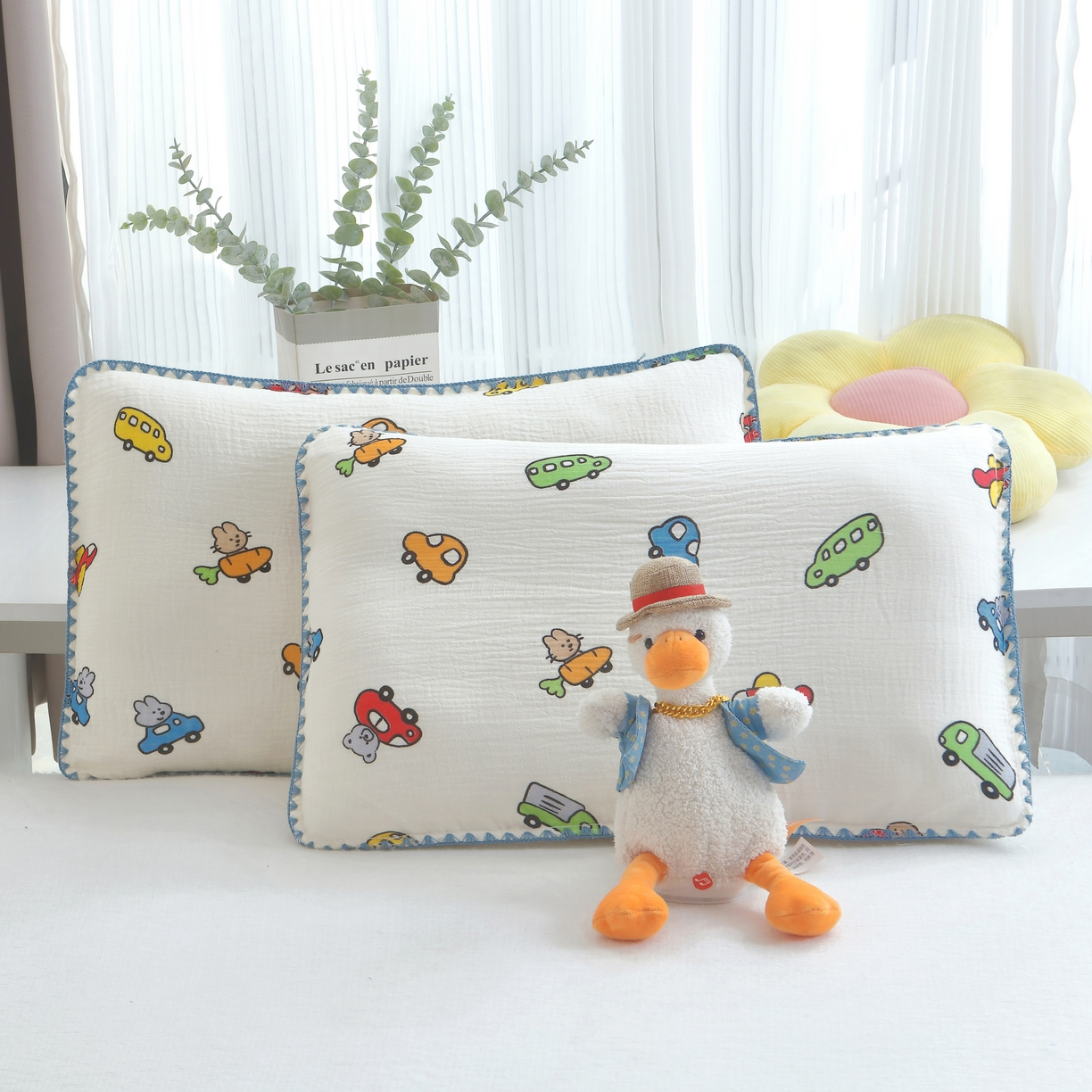 布凡家居 2026新款A类全棉皱皱纱儿童枕套 小汽车