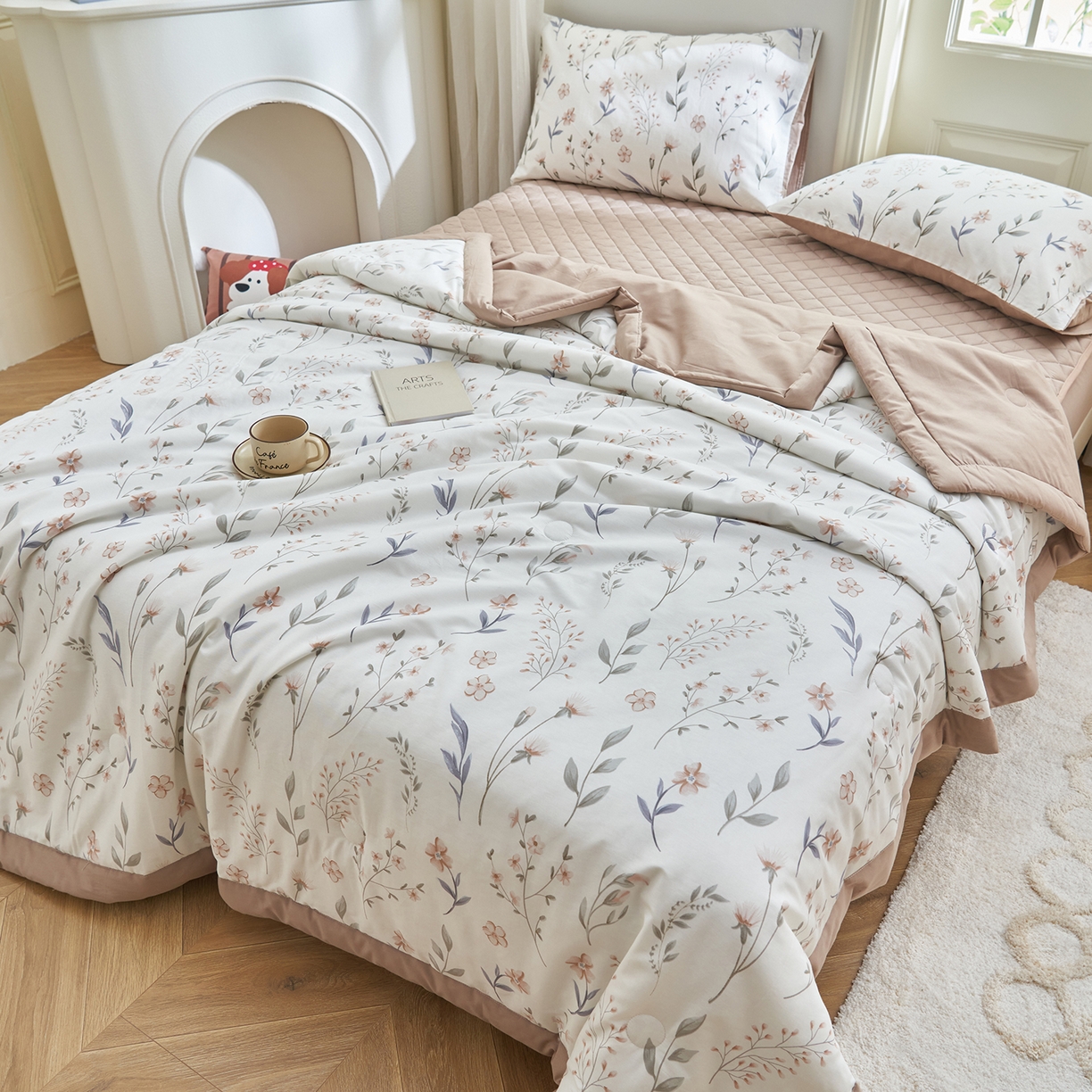 91家纺网 家纺一手货源 找家纺 绒城 2026新款 12868全棉印花棉花夏被四件套 全棉夏被四件套新疆棉花被 - 经典系列 清雅卡其