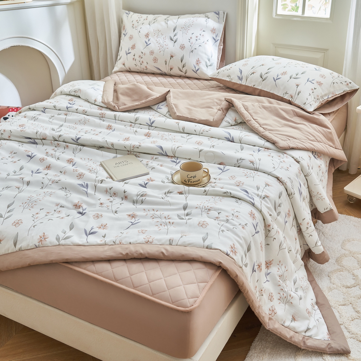 91家纺网 家纺一手货源 找家纺 绒城 2026新款 12868全棉印花棉花夏被四件套 全棉夏被四件套新疆棉花被 - 经典系列 清雅卡其