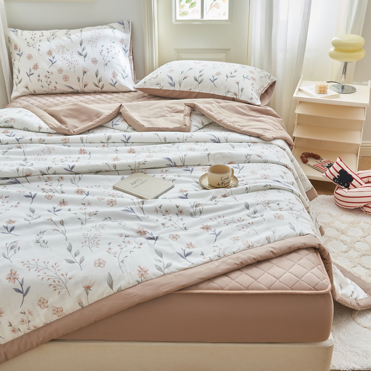 91家纺网 家纺一手货源 找家纺 绒城 2026新款 12868全棉印花棉花夏被四件套 全棉夏被四件套新疆棉花被 - 经典系列 清雅卡其