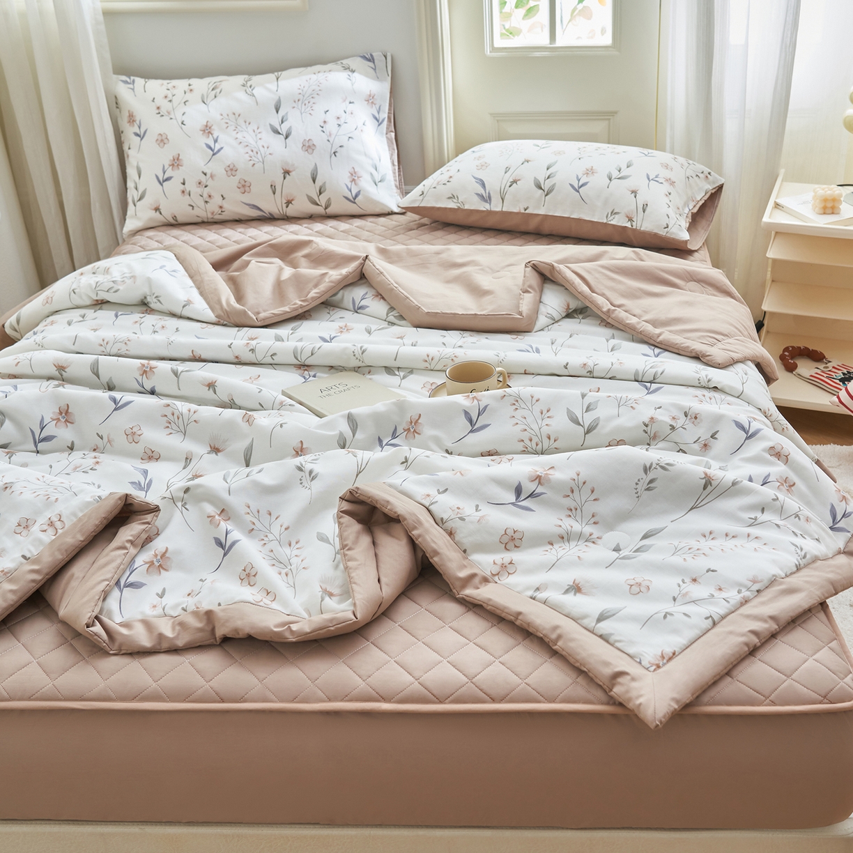 91家纺网 家纺一手货源 找家纺 绒城 2026新款 12868全棉印花棉花夏被四件套 全棉夏被四件套新疆棉花被 - 经典系列 清雅卡其