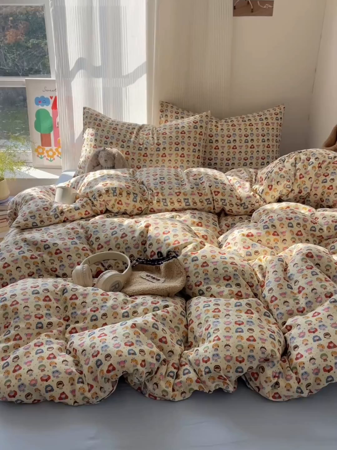 91家纺网 家纺一手货源 找家纺 萝莉家纺 2026新款全棉双层纱四件套 快乐大家族