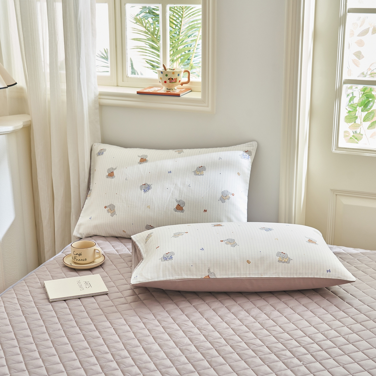 91家纺网 家纺一手货源 找家纺 绒城 2026新款 12868全棉印花棉花夏被四件套 全棉夏被四件套新疆棉花被 - 经典系列 小象乐园