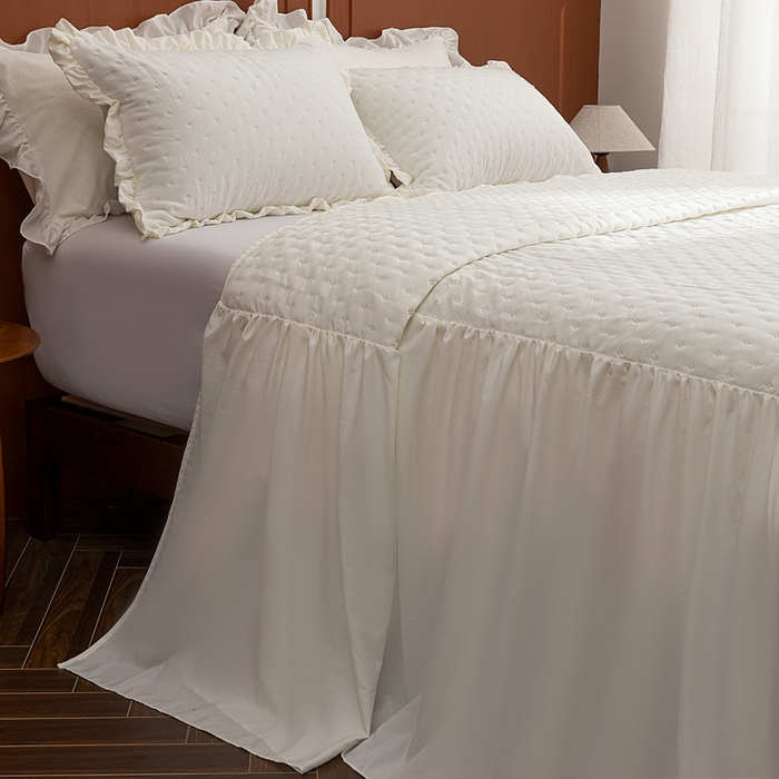 91家纺网 家纺一手货源 找家纺 恩和家纺 2026新款跨境专供米粒纹美式夹棉床罩 原木白