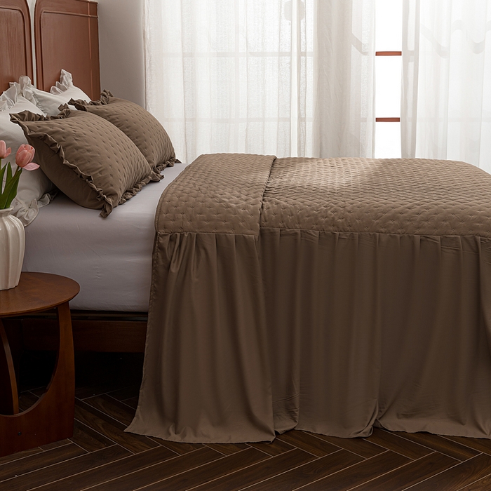 91家纺网 家纺一手货源 找家纺 恩和家纺 2026新款跨境专供米粒纹美式夹棉床罩 咖色