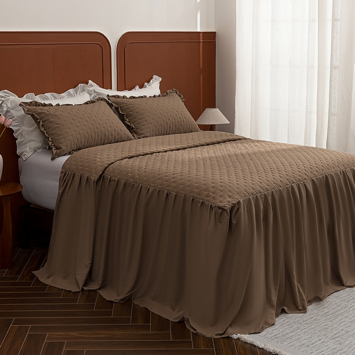 恩和家纺 2026新款跨境专供米粒纹美式夹棉床罩 咖色