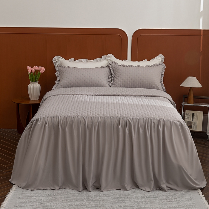 91家纺网 家纺一手货源 找家纺 恩和家纺 2026新款跨境专供米粒纹美式夹棉床罩 松烟灰