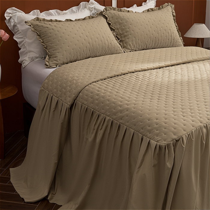 91家纺网 家纺一手货源 找家纺 恩和家纺 2026新款跨境专供米粒纹美式夹棉床罩 卡其棕