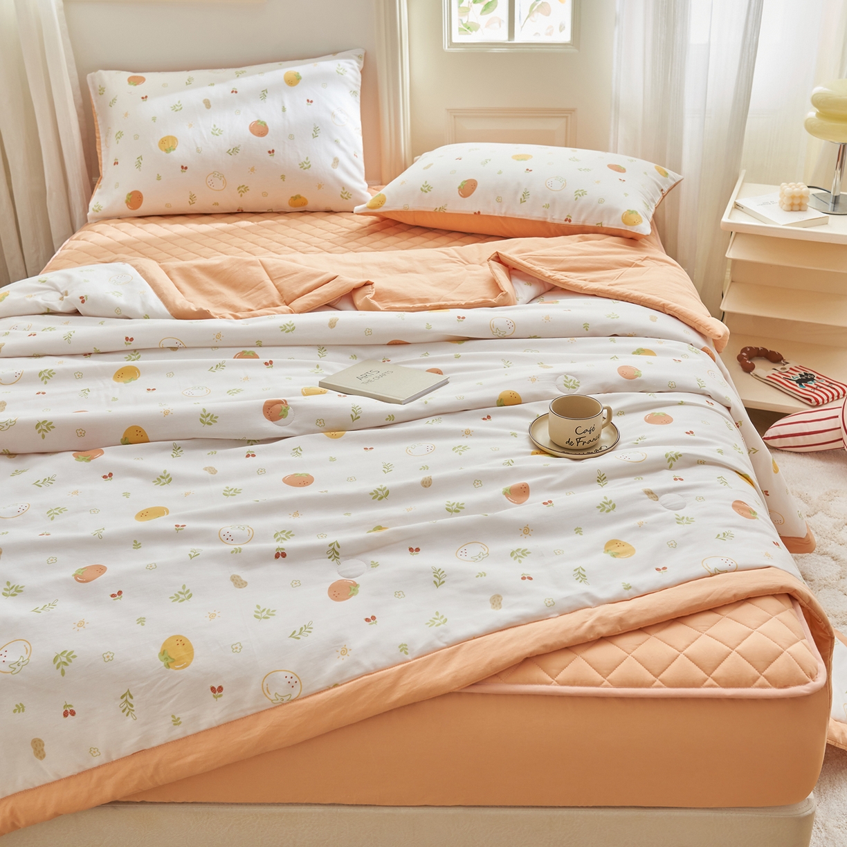 91家纺网 家纺一手货源 找家纺 绒城 2026新款 12868全棉印花棉花夏被四件套 全棉夏被四件套新疆棉花被 - 经典系列 元气小橙