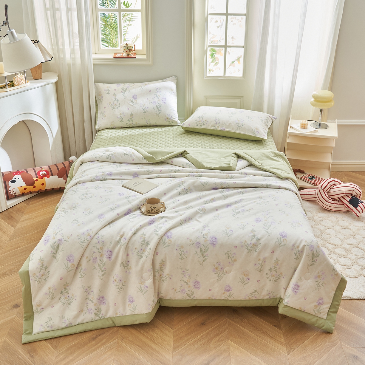 91家纺网 家纺一手货源 找家纺 绒城 2026新款 12868全棉印花棉花夏被四件套 全棉夏被四件套新疆棉花被 - 经典系列 紫苑花影