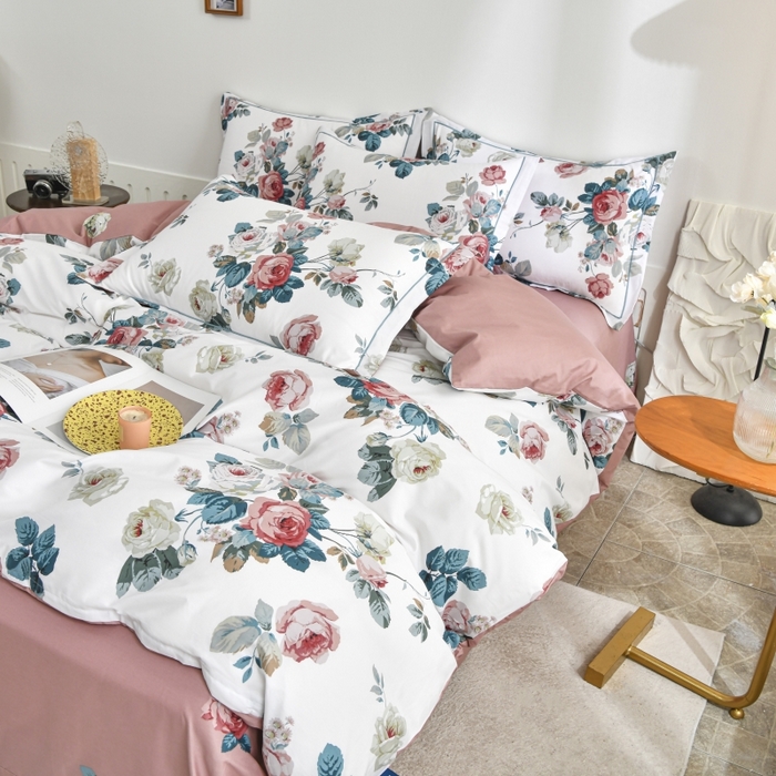 91家纺网 家纺一手货源 找家纺 磨毛世家家纺 206新款铂金凯丽全棉四件套 赫莲娜b粉