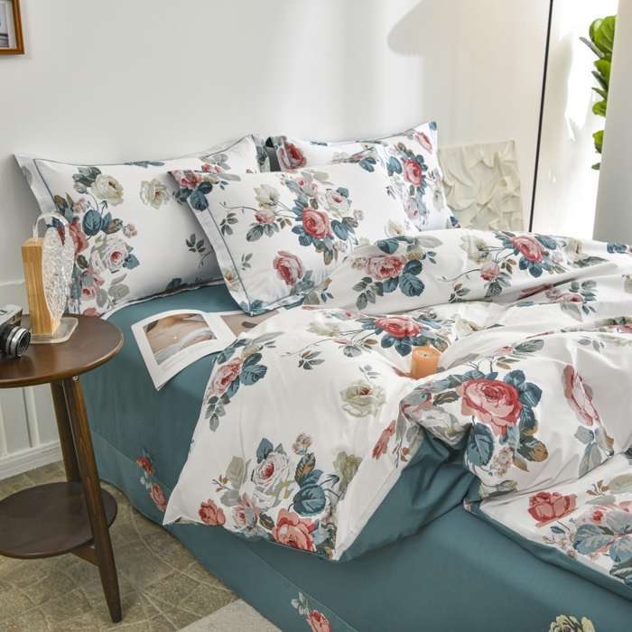 91家纺网 家纺一手货源 找家纺 磨毛世家家纺 206新款铂金凯丽全棉四件套 赫莲娜b蓝