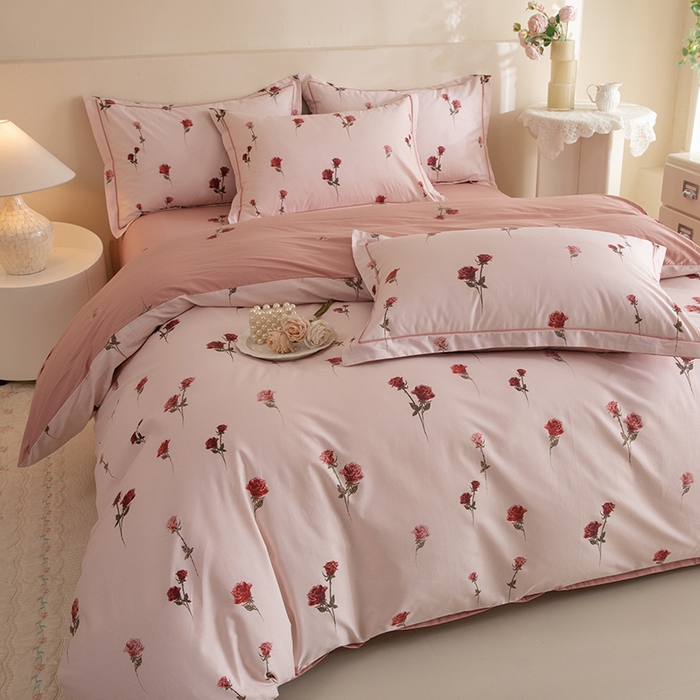 91家纺网 家纺一手货源 找家纺 磨毛世家家纺 206新款铂金凯丽全棉四件套 墨尔本玫瑰