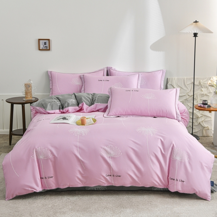 91家纺网 家纺一手货源 找家纺 磨毛世家家纺 206新款铂金凯丽全棉四件套 蒲公英之恋-粉