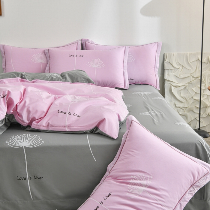 91家纺网 家纺一手货源 找家纺 磨毛世家家纺 206新款铂金凯丽全棉四件套 蒲公英之恋-粉