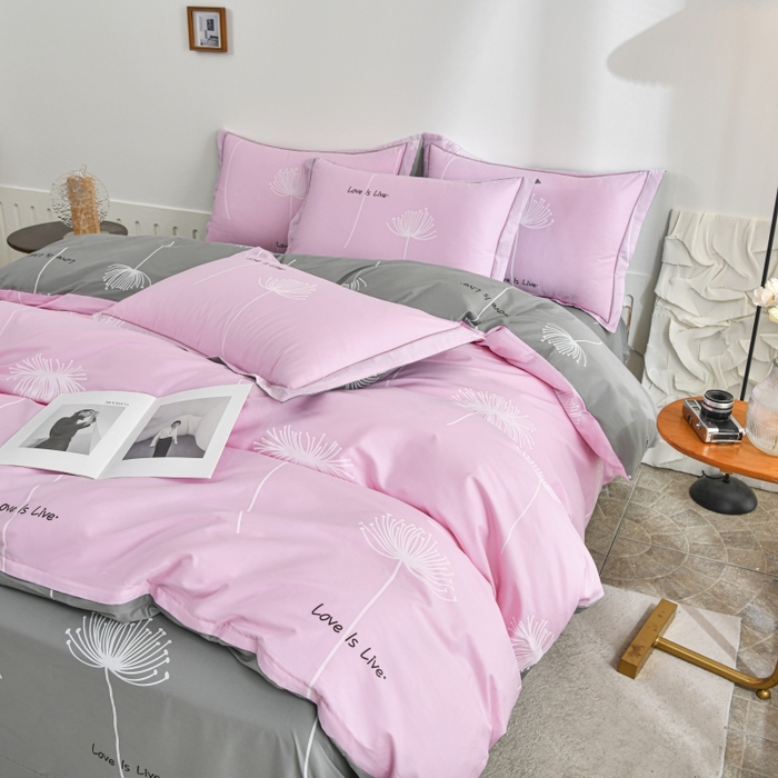 91家纺网 家纺一手货源 找家纺 磨毛世家家纺 206新款铂金凯丽全棉四件套 蒲公英之恋-粉