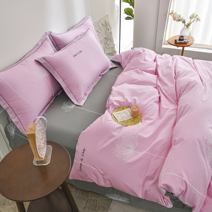 91家纺网 家纺一手货源 找家纺 磨毛世家家纺 206新款铂金凯丽全棉四件套 蒲公英之恋-粉