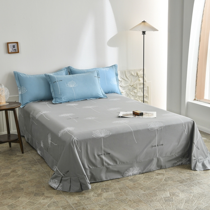 91家纺网 家纺一手货源 找家纺 磨毛世家家纺 206新款铂金凯丽全棉四件套 蒲公英之恋-蓝