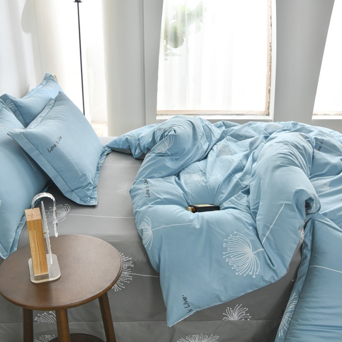 91家纺网 家纺一手货源 找家纺 磨毛世家家纺 206新款铂金凯丽全棉四件套 蒲公英之恋-蓝