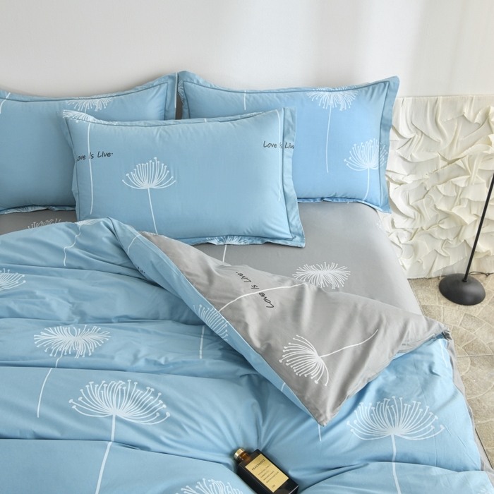 91家纺网 家纺一手货源 找家纺 磨毛世家家纺 206新款铂金凯丽全棉四件套 蒲公英之恋-蓝