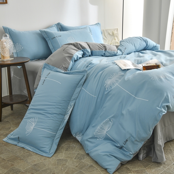91家纺网 家纺一手货源 找家纺 磨毛世家家纺 206新款铂金凯丽全棉四件套 蒲公英之恋-蓝