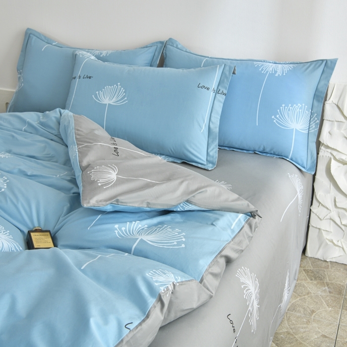 91家纺网 家纺一手货源 找家纺 磨毛世家家纺 206新款铂金凯丽全棉四件套 蒲公英之恋-蓝