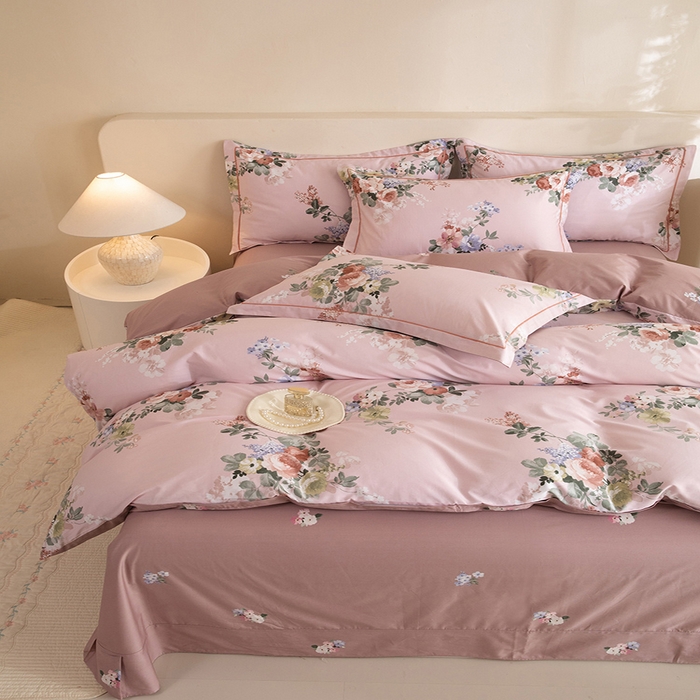 91家纺网 家纺一手货源 找家纺 磨毛世家家纺 206新款铂金凯丽全棉四件套 似水柔情-粉