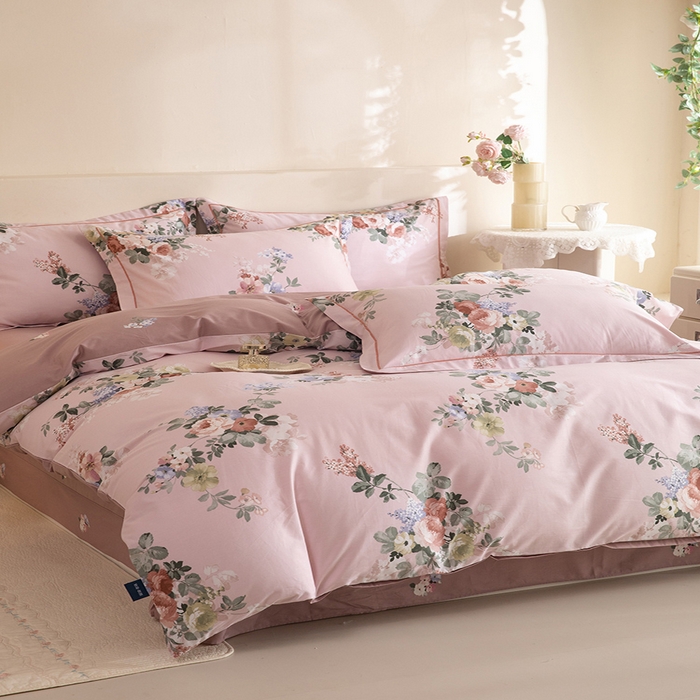 91家纺网 家纺一手货源 找家纺 磨毛世家家纺 206新款铂金凯丽全棉四件套 似水柔情-粉