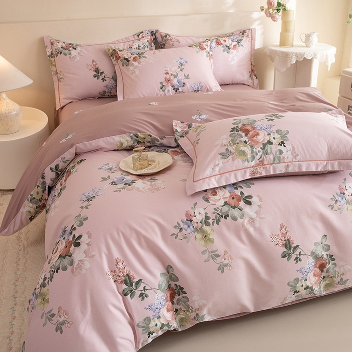 91家纺网 家纺一手货源 找家纺 磨毛世家家纺 206新款铂金凯丽全棉四件套 似水柔情-粉