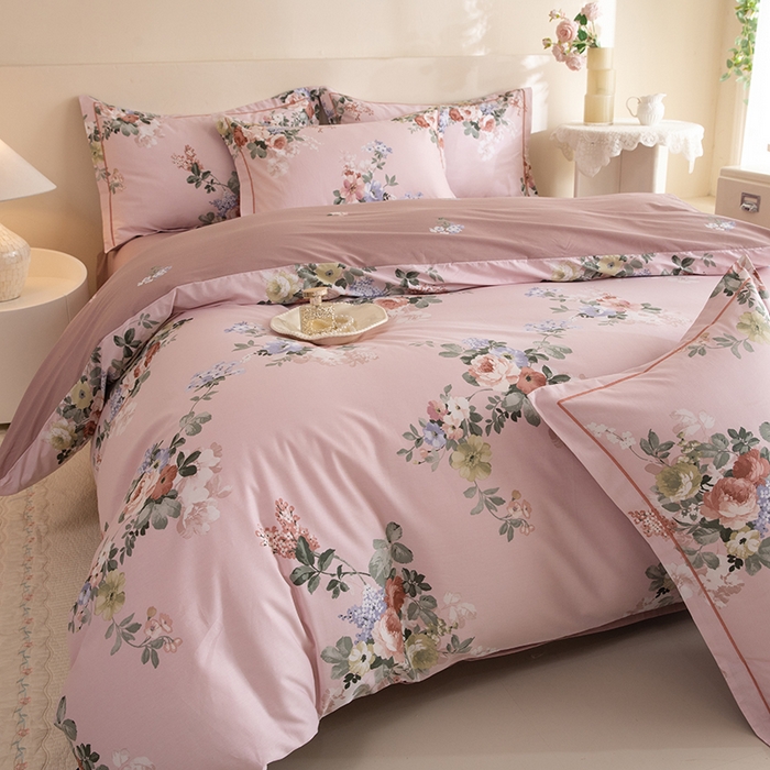 91家纺网 家纺一手货源 找家纺 磨毛世家家纺 206新款铂金凯丽全棉四件套 似水柔情-粉