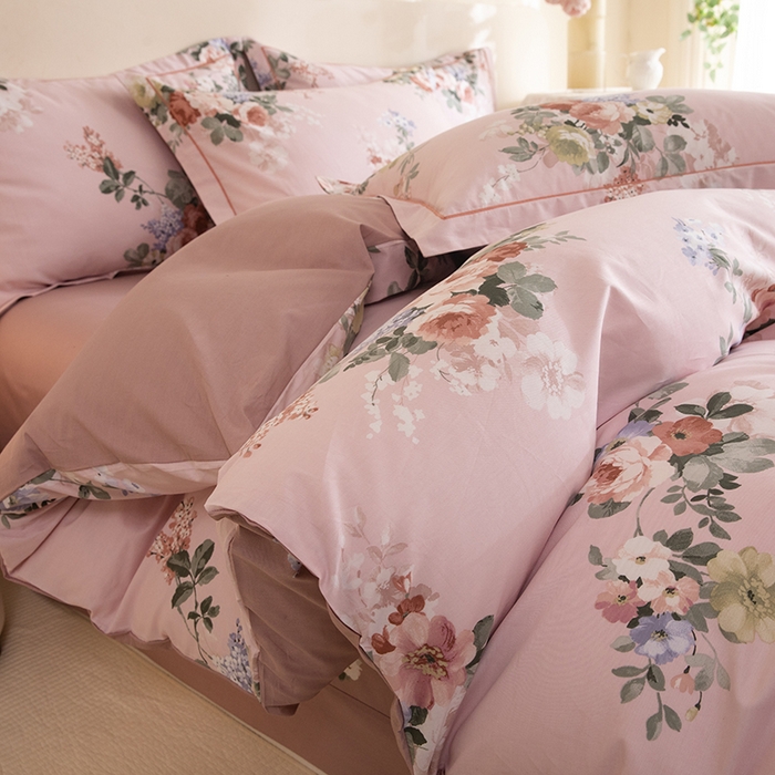 91家纺网 家纺一手货源 找家纺 磨毛世家家纺 206新款铂金凯丽全棉四件套 似水柔情-粉