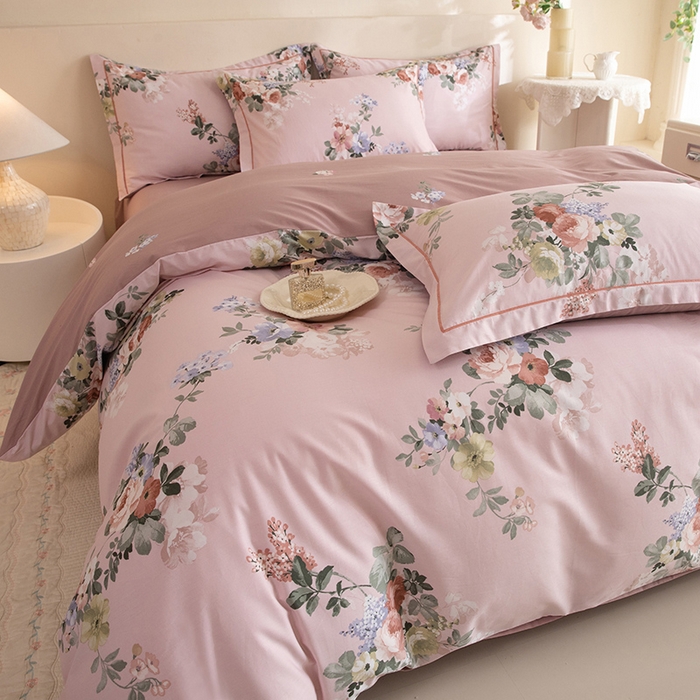 91家纺网 家纺一手货源 找家纺 磨毛世家家纺 206新款铂金凯丽全棉四件套 似水柔情-粉