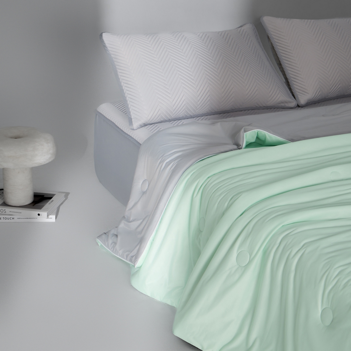 91家纺网 家纺一手货源 找家纺 绒城 2026新款冰爽系列-凉感丝夏被四件套 豆绿