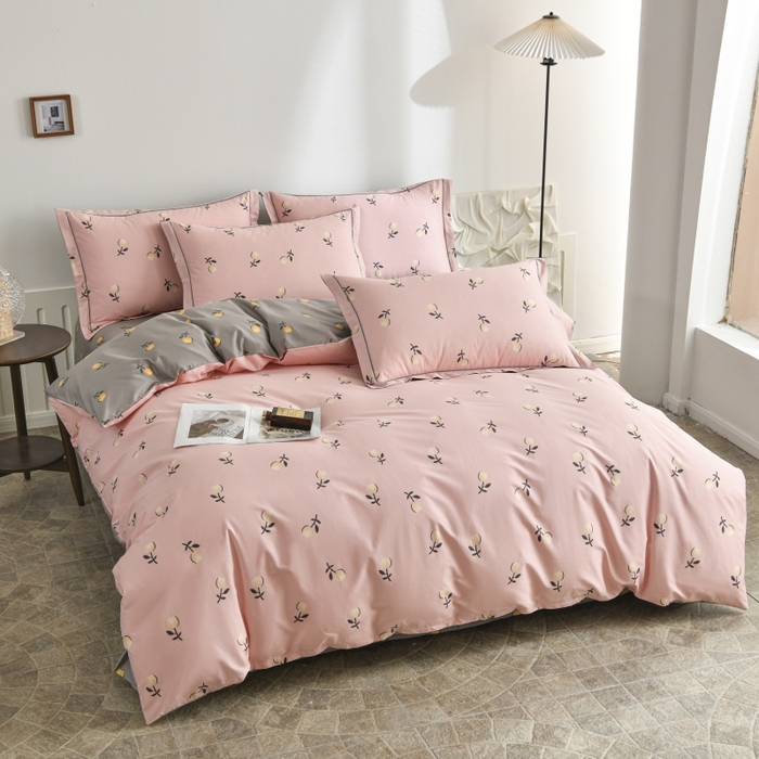 91家纺网 家纺一手货源 找家纺 磨毛世家家纺 206新款铂金凯丽全棉四件套 樱草杏-粉