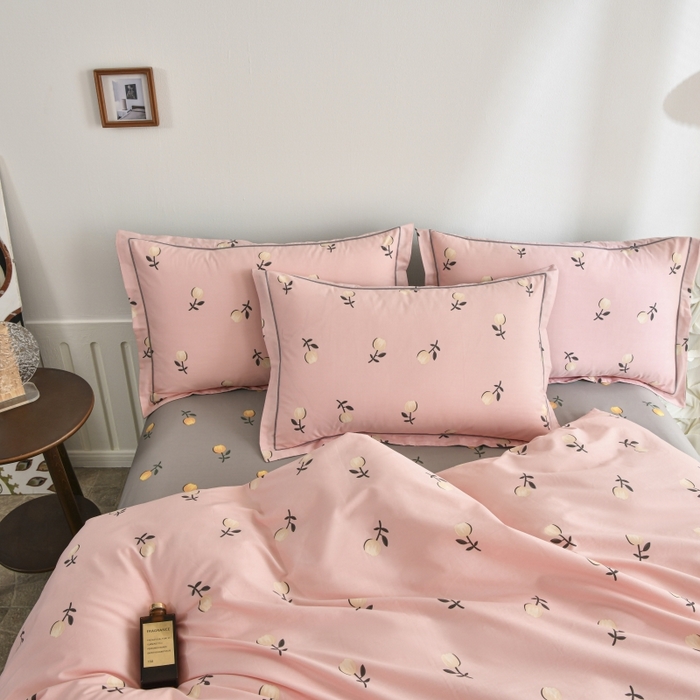 91家纺网 家纺一手货源 找家纺 磨毛世家家纺 206新款铂金凯丽全棉四件套 樱草杏-粉