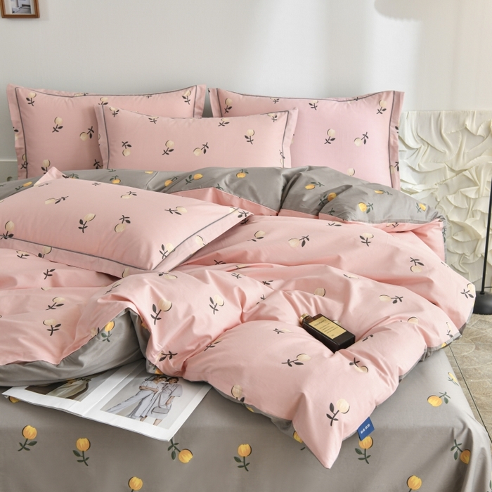 91家纺网 家纺一手货源 找家纺 磨毛世家家纺 206新款铂金凯丽全棉四件套 樱草杏-粉