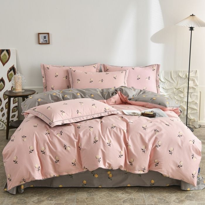 91家纺网 家纺一手货源 找家纺 磨毛世家家纺 206新款铂金凯丽全棉四件套 樱草杏-粉