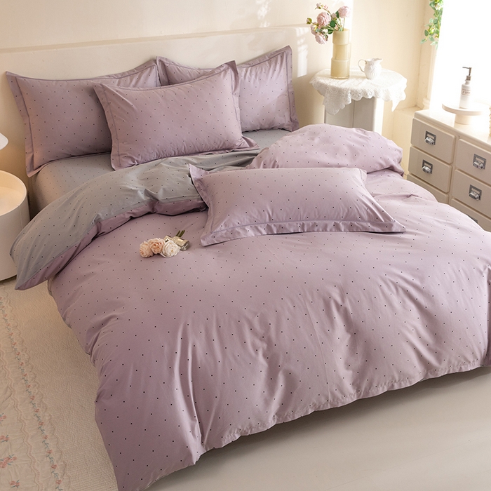 91家纺网 家纺一手货源 找家纺 磨毛世家家纺 206新款铂金凯丽全棉四件套 芝芙-紫灰