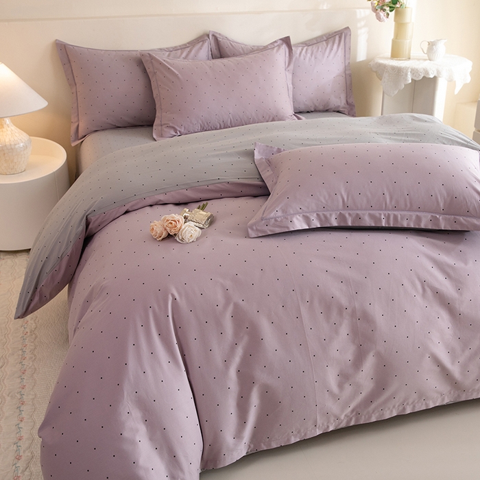 91家纺网 家纺一手货源 找家纺 磨毛世家家纺 206新款铂金凯丽全棉四件套 芝芙-紫灰