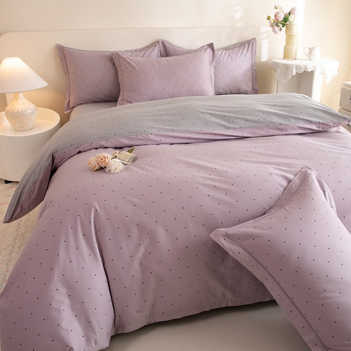 91家纺网 家纺一手货源 找家纺 磨毛世家家纺 206新款铂金凯丽全棉四件套 芝芙-紫灰