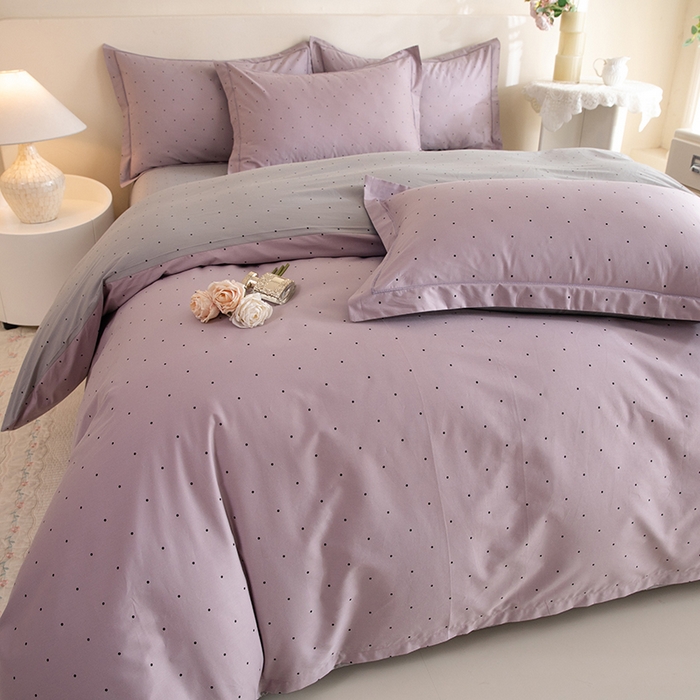 91家纺网 家纺一手货源 找家纺 磨毛世家家纺 206新款铂金凯丽全棉四件套 芝芙-紫灰