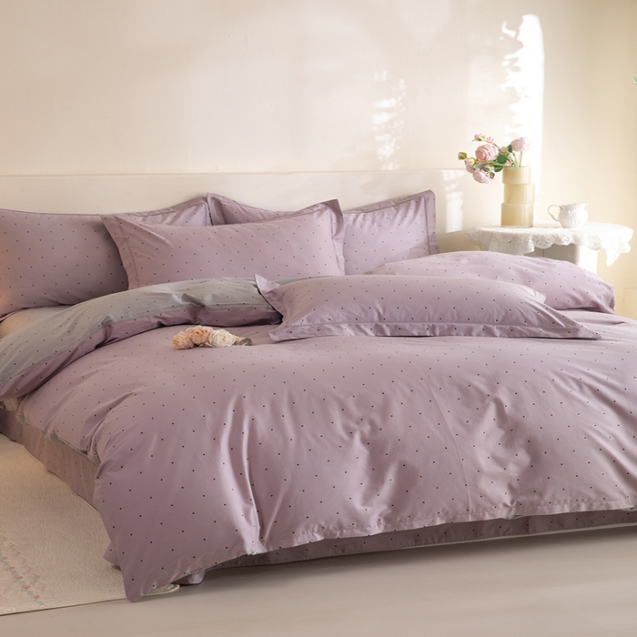 91家纺网 家纺一手货源 找家纺 磨毛世家家纺 206新款铂金凯丽全棉四件套 芝芙-紫灰