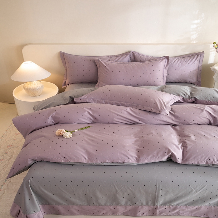 91家纺网 家纺一手货源 找家纺 磨毛世家家纺 206新款铂金凯丽全棉四件套 芝芙-紫灰