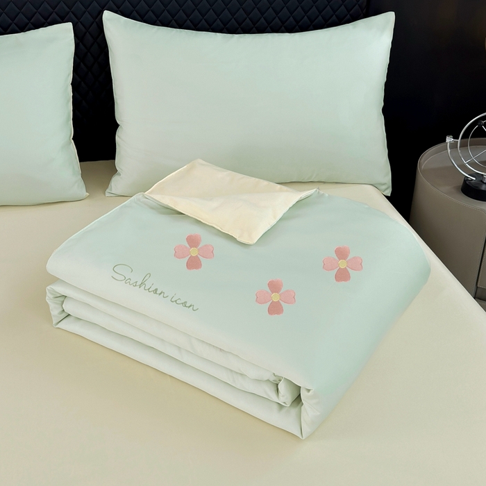 益多眠 2026新款水洗真丝刺绣夏被夏凉被空调被四件套 幸运花瓣-水果奶黄